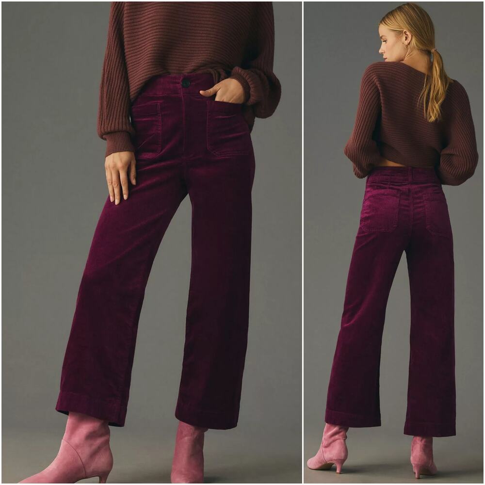 Maeve Anthropologie The Colette Cropped Wide Leg Corduroy Pants Purple